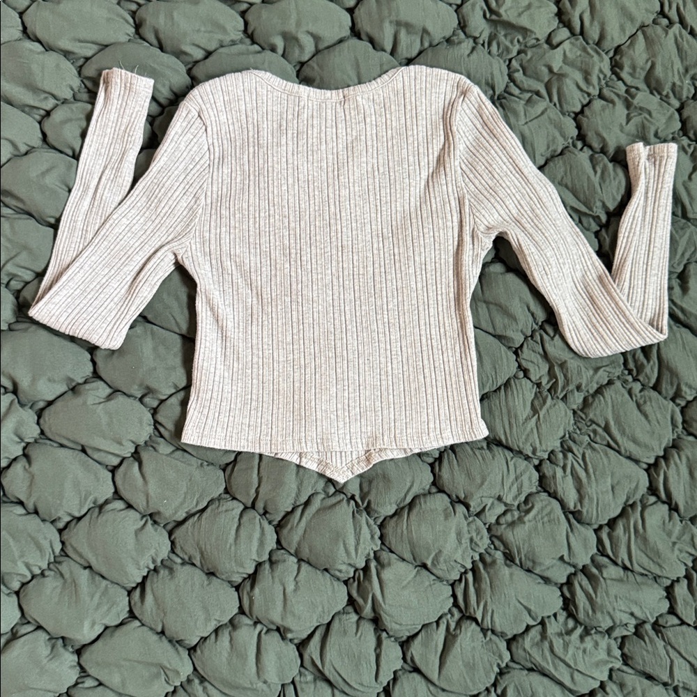 Beige Ribbed Long Sleeve Top - Picture 4 of 4